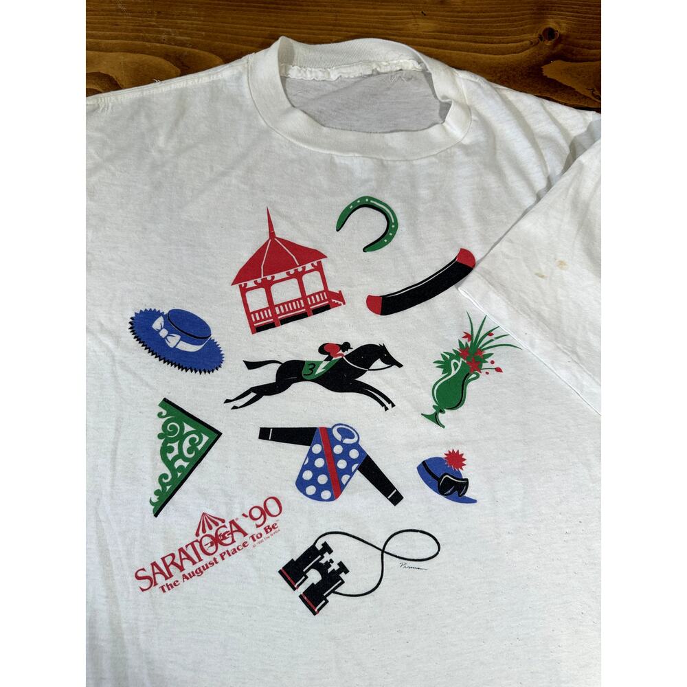 1990 Vintage Saratoga Horse Racing Event Promo Single Stitch M/L Tee Shirt